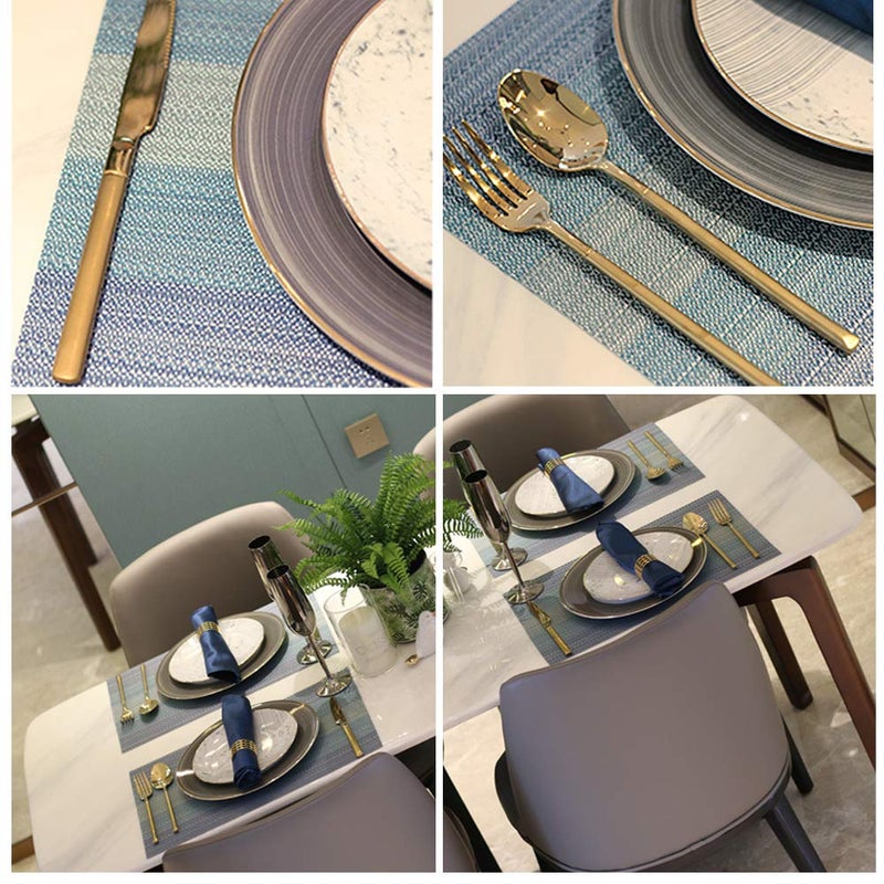 Candumy Blue Placemats for Kitchen Table Set of 8,Heat Stain Non Skid Insulation Crossweave Woven Textilene Vinyl PVC Washable Tablemats for Dinner Table - Image 3